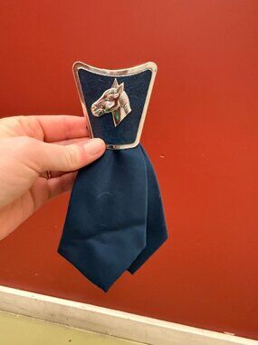 VTG Navy Blue Silver-Toned Horse Clip-On Western Tie Bar Insignia Novelty